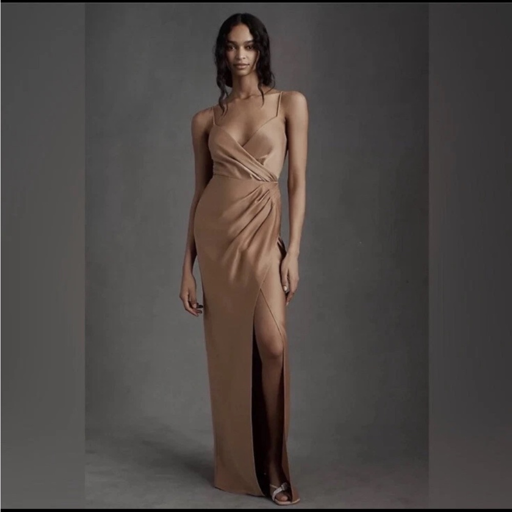 BHLDN Anthropologie Freya Satin Charmeuse Dress Gown Rose Champagne Size 6 NWT
